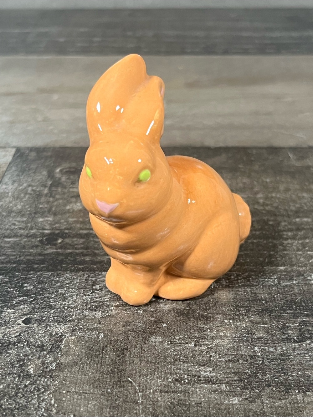 Vintage Mid-Century Ceramic Bunny Rabbit Figurine Green Eyes